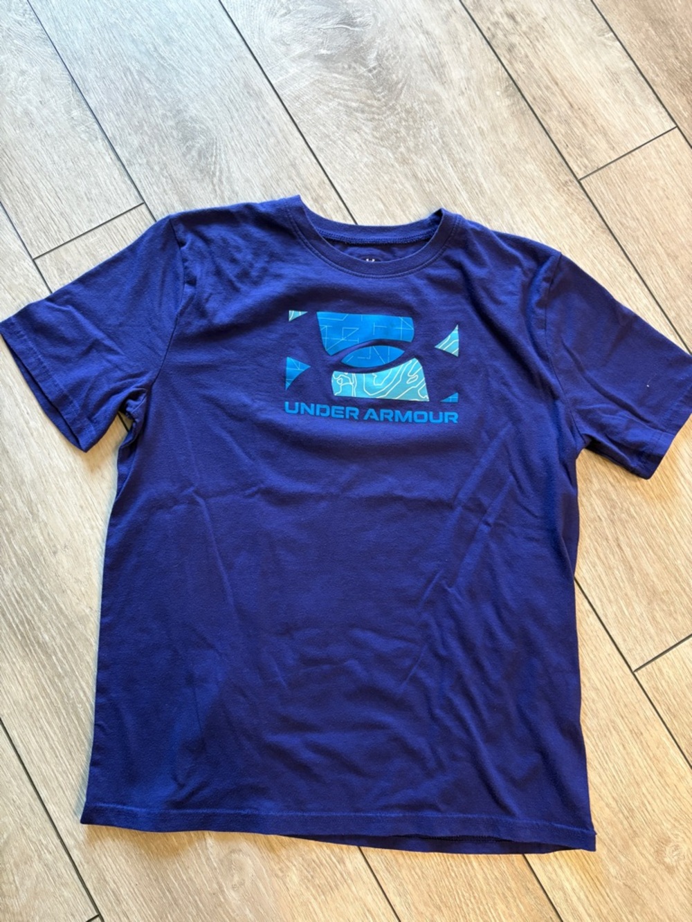 Under Armour Boys' Short Sleeve Logo Tee - Navy with Teal Logo